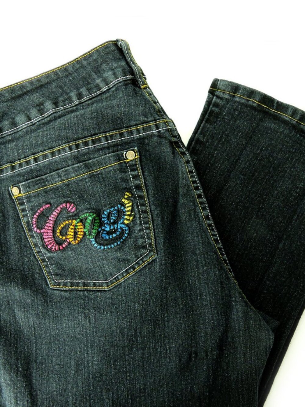 vintage COOGI women's Sz 18 embroidered black distressed denim jeans inseam 30"